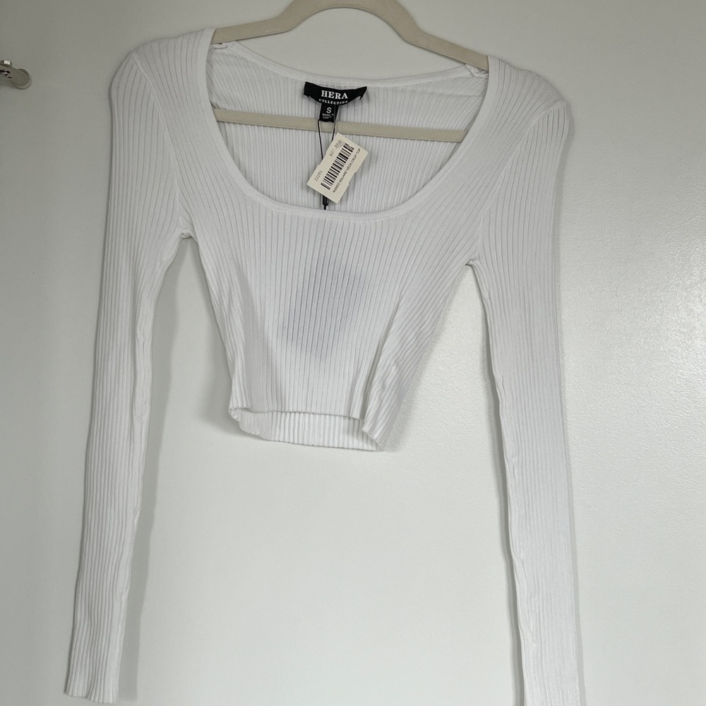 White Ribbed Long Sleeve Top